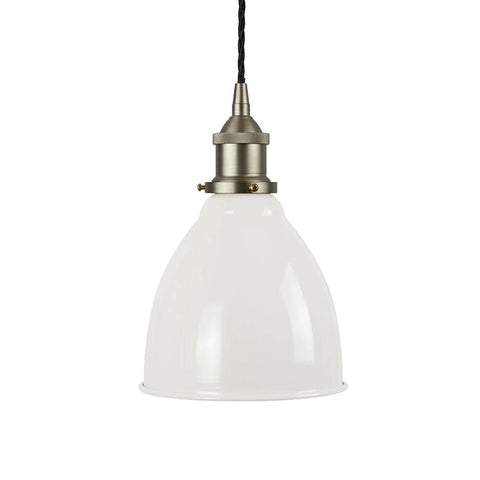 Clay White Classic Painted Pendant Light - Brushed Chrome Lamp Holder & Ceiling Rose - SE Home