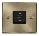 Antique Brass 10A 3 Pole Fan Isolation Switch - Black Trim - SE Home