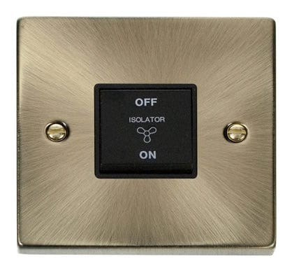 Antique Brass 10A 3 Pole Fan Isolation Switch - Black Trim - SE Home