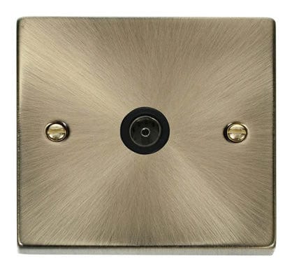 Antique Brass 1 Gang Single Coaxial TV Socket - Black Trim - SE Home