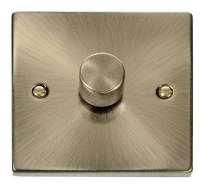 Antique Brass - Black Inserts Antique Brass 1 Gang 2 Way LED 100W Trailing Edge Dimmer Light Switch
