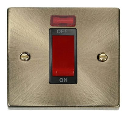 Antique Brass 1 Gang Size 45A Switch With Neon - Black Trim - SE Home