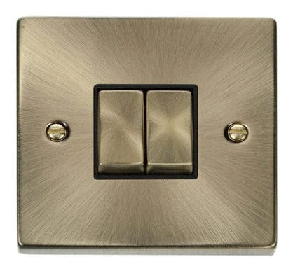 Antique Brass 10A 2 Gang 2 Way Ingot Light Switch - Black Trim - SE Home