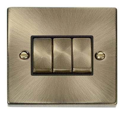 Antique Brass 10A 3 Gang 2 Way Ingot Light Switch - Black Trim - SE Home