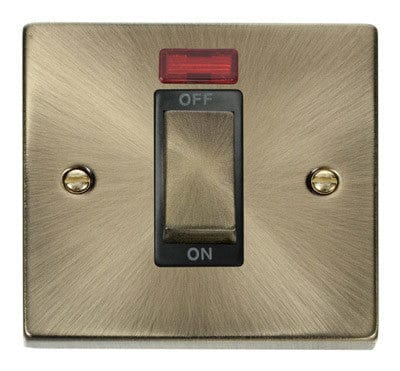 Antique Brass 1 Gang Ingot Size 45A Switch With Neon - Black Trim - SE Home