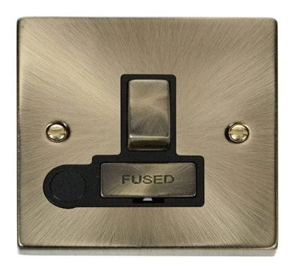 Antique Brass 13A Fused Ingot Connection Unit Switched With Flex - Black Trim - SE Home