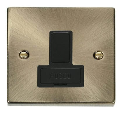 Antique Brass 13A Fused Connection Unit Switched - Black Trim - SE Home