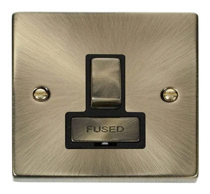 Antique Brass 13A Fused Ingot Connection Unit Switched - Black Trim - SE Home