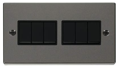 Black Nickel 10A 6 Gang 2 Way Light Switch - Black Trim - SE Home