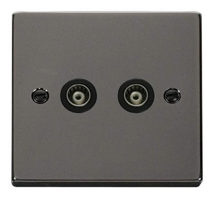 Black Nickel Twin Isolated Coaxial Socket - Black Trim - SE Home