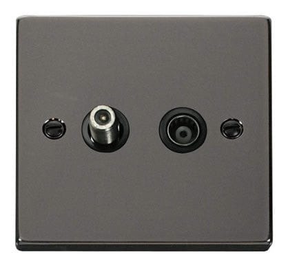 Black Nickel - Black Inserts Black Nickel Satellite & Coaxial Socket 1 Gang - Black Trim