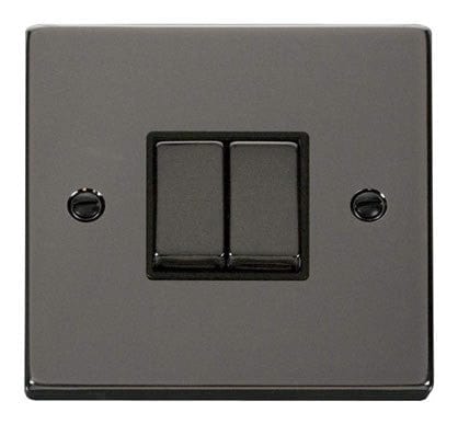 Black Nickel - Black Inserts Black Nickel 10A 2 Gang 2 Way Ingot Light Switch - Black Trim