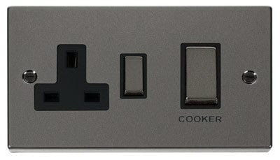Black Nickel - Black Inserts Black Nickel Cooker Control Ingot 45A With 13A Switched Plug Socket - Black Trim
