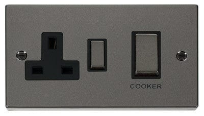 Black Nickel Cooker Control Ingot 45A With 13A Switched Plug Socket - Black Trim - SE Home
