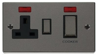 Black Nickel Cooker Control Ingot 45A With 13A Switched Plug Socket & 2 Neons - Black Trim - SE Home
