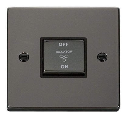 Black Nickel 10A 1 Gang Ingot 3 Pole Fan Isolation Switch - Black Trim - SE Home