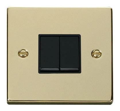 Polished Brass 10A 2 Gang 2 Way Light Switch - Black Trim - SE Home