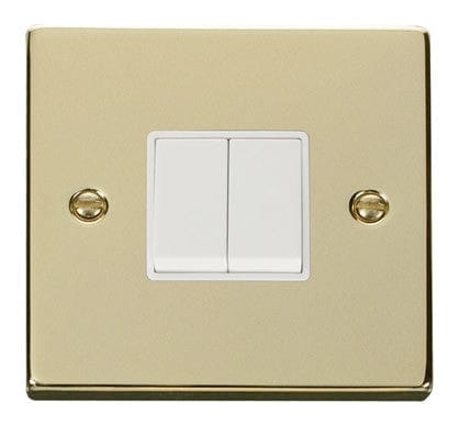 Polished Brass 10A 2 Gang 2 Way Light Switch - White Trim - SE Home