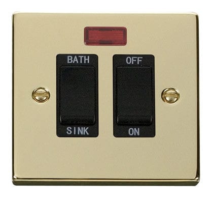 Polished Brass 20A DP Sink/bath Switch - Black Trim - SE Home