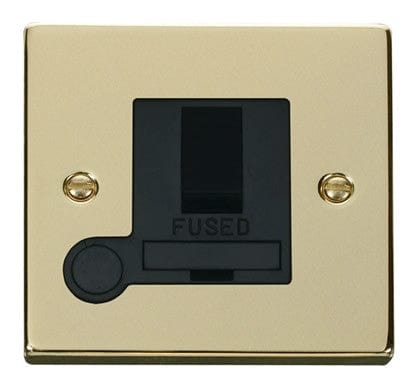 Polished Brass - Black Inserts Polished Brass 13A Fused Connection Unit Switched With Flex - Black Trim