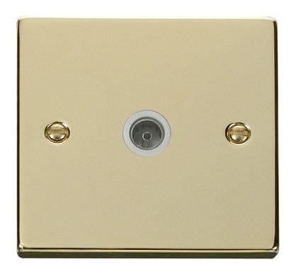 Polished Brass 1 Gang Single Coaxial TV Socket - White Trim - SE Home