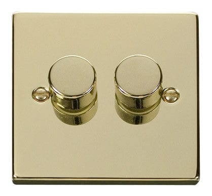 Polished Brass 2 Gang 2 Way LED 100W Trailing Edge Dimmer Light Switch - SE Home