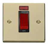 Polished Brass 1 Gang Size 45A Switch With Neon - Black Trim - SE Home