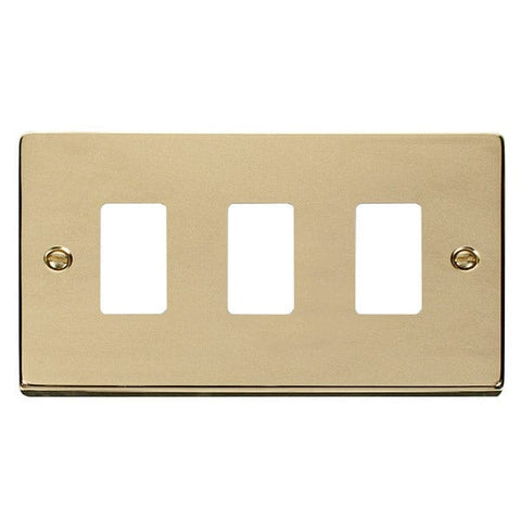 Polished Brass - Black Inserts Gridpro 3 Gang Polished Brass Plate