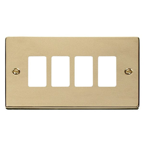 Polished Brass - Black Inserts Gridpro 4 Gang Polished Brass Plate