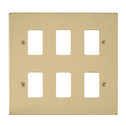 Polished Brass - Black Inserts Gridpro 6 Gang Polished Brass Plate