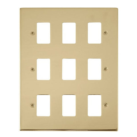 Polished Brass - Black Inserts Gridpro 9 Gang Polished Brass Plate