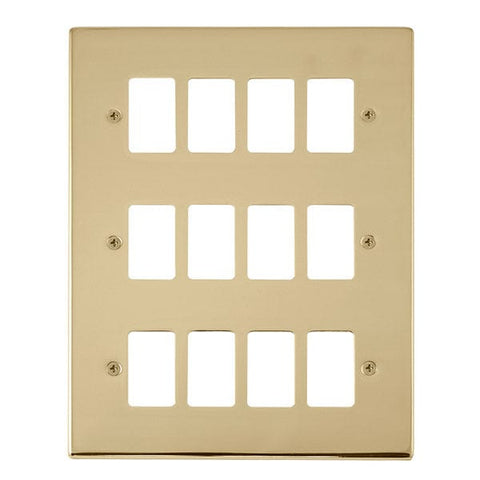 Polished Brass - Black Inserts Gridpro 12 Gang Polished Brass Plate