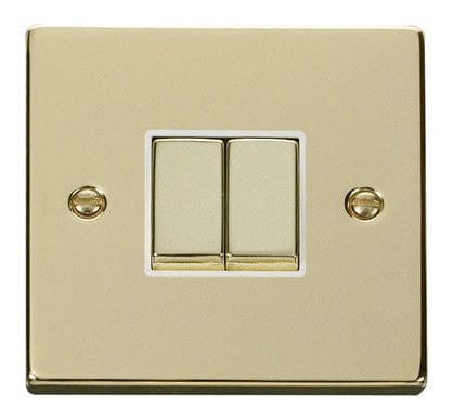 Polished Brass 10A 2 Gang 2 Way Ingot Light Switch - White Trim - SE Home