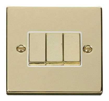 Polished Brass 10A 3 Gang 2 Way Ingot Light Switch - White Trim - SE Home