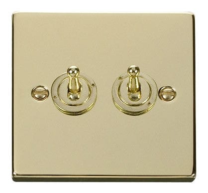 Polished Brass - Black Inserts Polished Brass 2 Gang 2 Way 10AX Toggle Light Switch