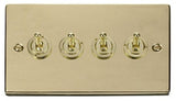 Polished Brass - Black Inserts Polished Brass 4 Gang 2 Way 10AX Toggle Light Switch