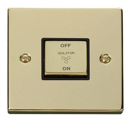 Polished Brass 10A 1 Gang Ingot 3 Pole Fan Isolation Switch - Black Trim - SE Home