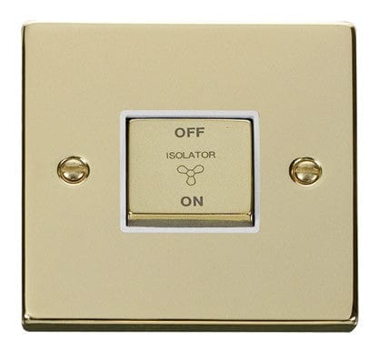 Polished Brass 10A 1 Gang Ingot 3 Pole Fan Isolation Switch - White Trim - SE Home