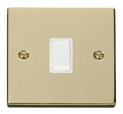 Polished Brass - White Inserts Polished Brass 1 Gang 20A DP Switch - White Trim