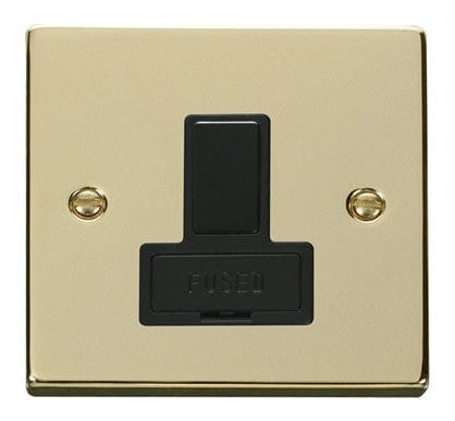 Polished Brass 13A Fused Connection Unit Switched - Black Trim - SE Home