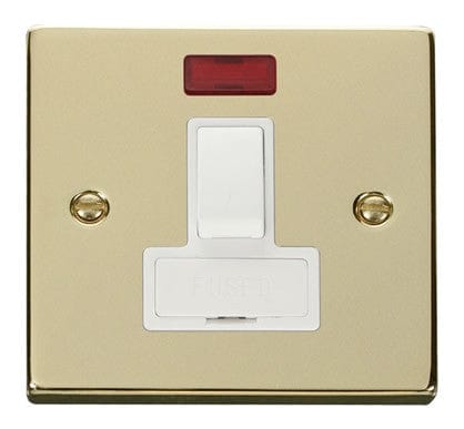Polished Brass - White Inserts Polished Brass 13A Fused Connection Unit Switched With Neon - White Trim