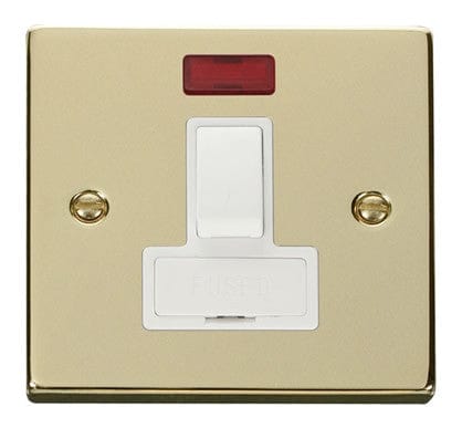 Polished Brass 13A Fused Connection Unit Switched With Neon - White Trim - SE Home
