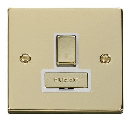 Polished Brass - White Inserts Polished Brass 13A Fused Ingot Connection Unit Switched - White Trim