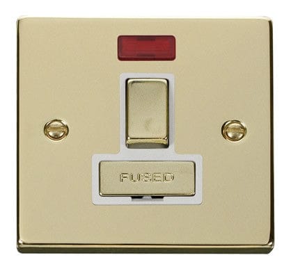 Polished Brass 13A Fused Ingot Connection Unit Switched With Neon - White Trim - SE Home