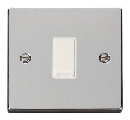 Polished Chrome - White Inserts Polished Chrome 10A 1 Gang 2 Way Light Switch - White Trim