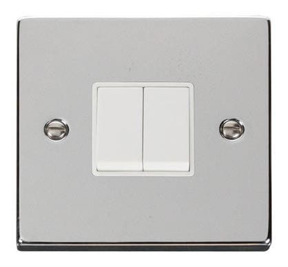 Polished Chrome 10A 2 Gang 2 Way Light Switch - White Trim - SE Home