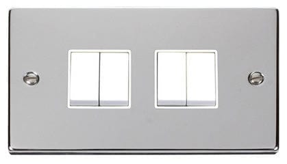 Polished Chrome 10A 4 Gang 2 Way Light Switch - White Trim - SE Home