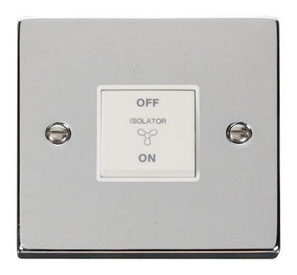 Polished Chrome 10A 3 Pole Fan Isolation Switch - White Trim - SE Home