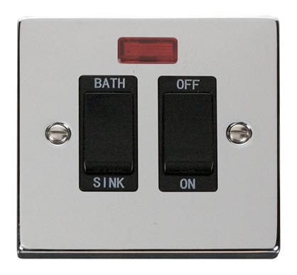Polished Chrome 20A DP Sink/bath Switch - Black Trim - SE Home
