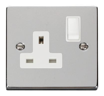 Polished Chrome 1 Gang 13A DP Switched Plug Socket - White Trim - SE Home